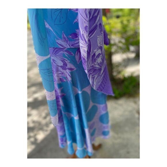 Jovani Designs Silk Blend Wrap Skirt Mix Print Beach Travel Purple Blue Sz M - Picture 4 of 9